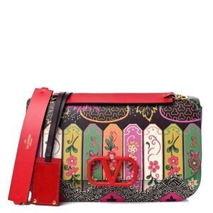 VALENTINO GARAVANI Authentic Flower Shoulder Bag with Snakeskin Logo